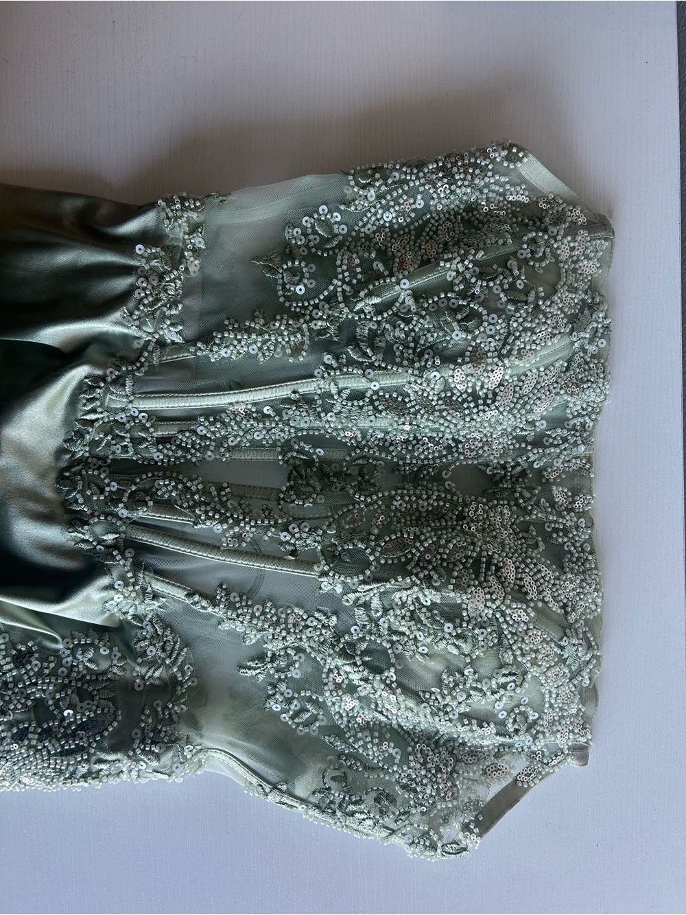 Windsor Embellished Satin Bustier in Sage Green